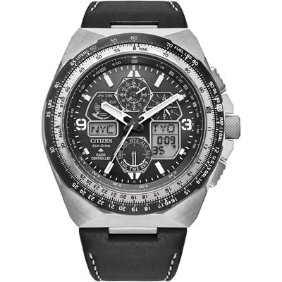 Funkchronograph CITIZEN "Promaster Skyhawk", schwarz, Armbanduhren, Herren, Armbanduhr, Herrenuhr, Solar, Lederarmband, Saphirglas, Datum Image