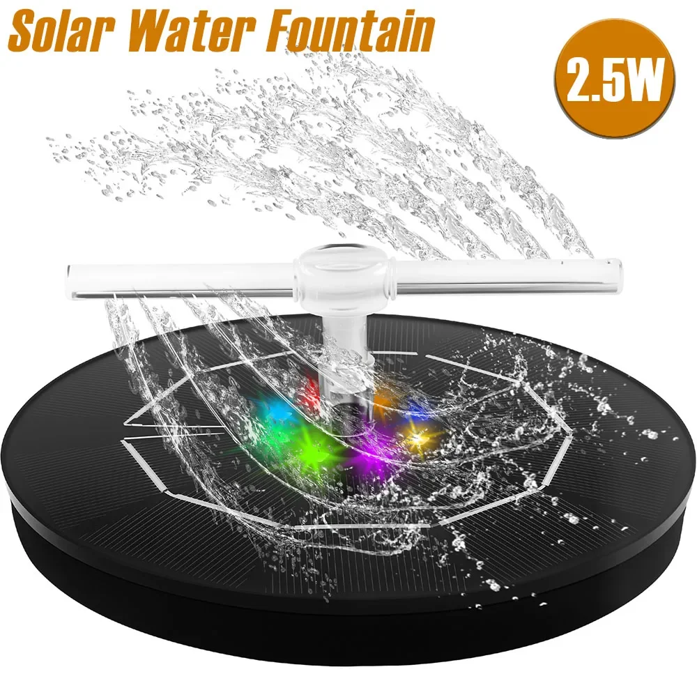 New Solar Water Fountain 2.5W Efficient Bird Bath Fountain with Rotatable Nozzles and LED Lamp Versatile Solar Water Pump Kit Image
