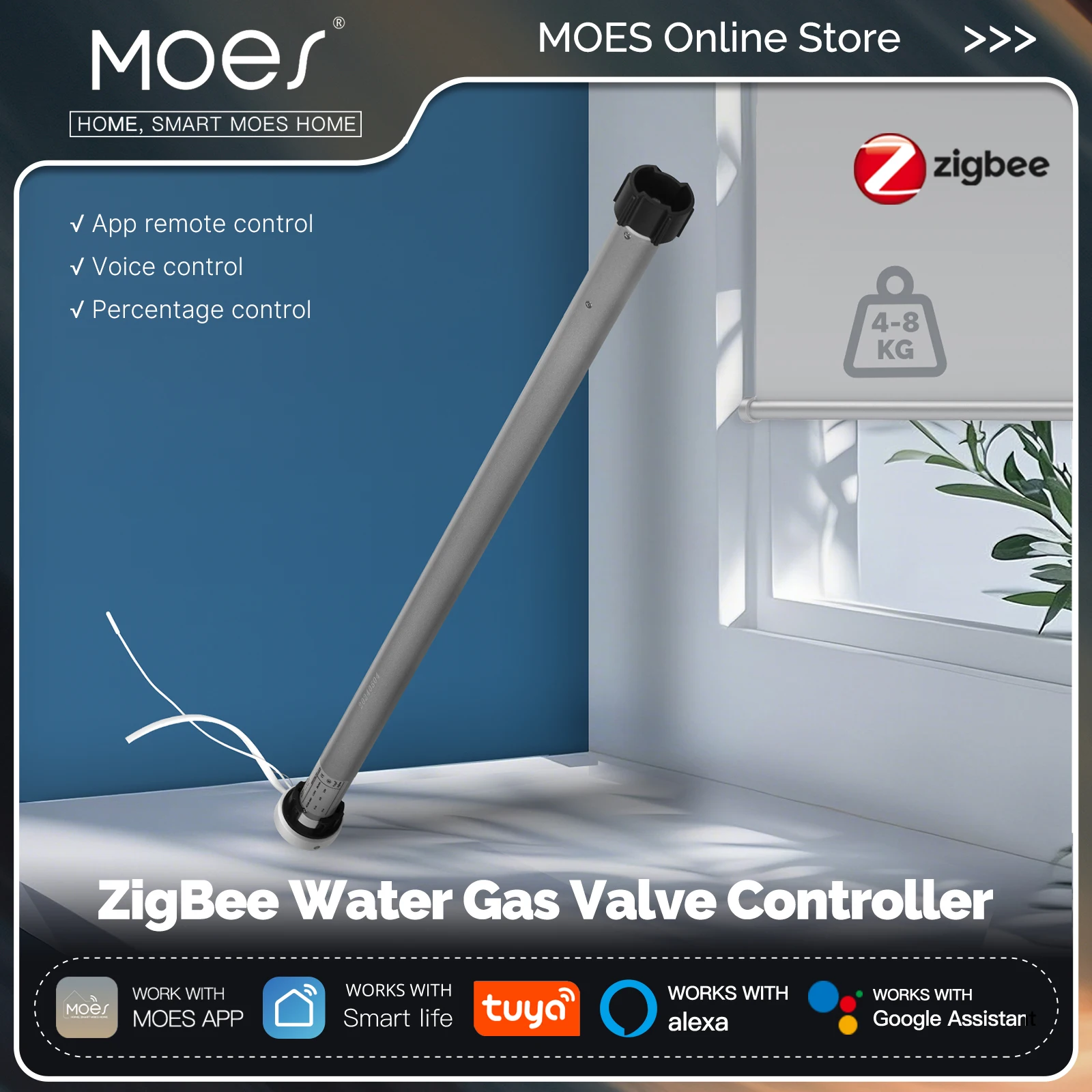 MOES Tuya Automatischer Smart Zigbee-Rollo-Motor für 38-mm-Rohrfernbedienung, funktioniert mit Smart Life Alexa Google Home Image