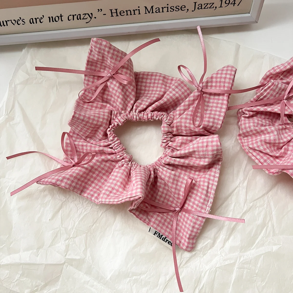 women's Scrunchies Korean Cute Wind Pink Bow Plaid Bow Head Rope Square Scarf Sweet Maiden Cloth Hair Band Nice Hair Accessories