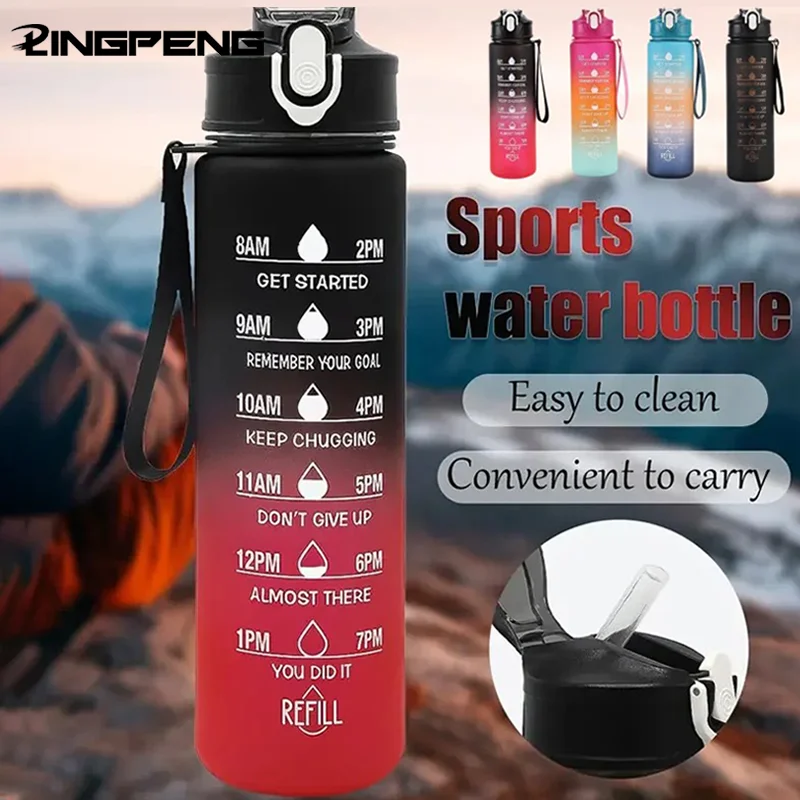 Sportwasserflasche mit zeitverfolgendem Strohhalm, auslaufsicherer, verriegelbarer Klappdeckel für einfaches Tragen, ideal für Outdoor-Abenteuer Image