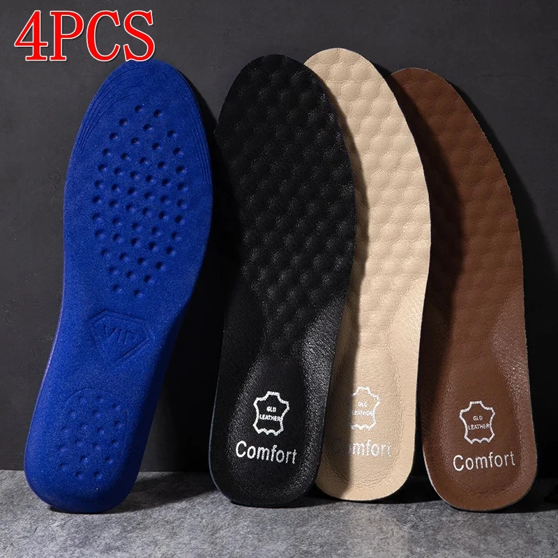 2 stücke/4 stücke Arch Support Orthopädische Einlegesohle Leder Atmungsaktive Einlegesohlen Schock Absorbieren Sohle Männer Turnschuhe Leder Schuhe Einlegesohlen Image