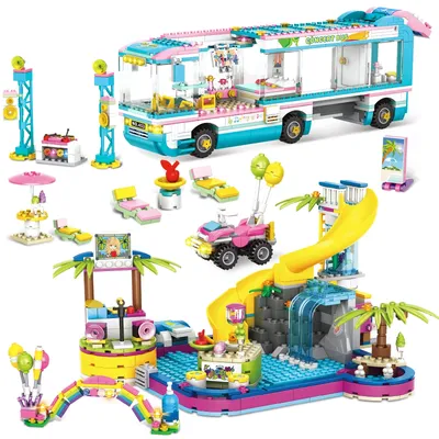 1319 stücke Bausteine Set Freunde Stadt Wasser Park Schwimmen Pool Musik Bus Dekor Modell Ziegel Image