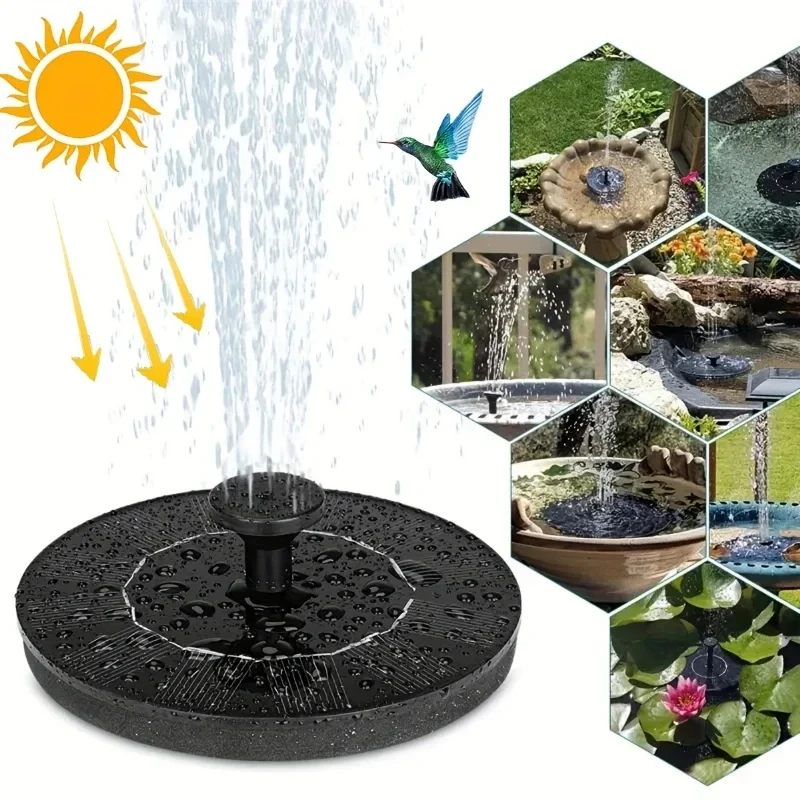 1 W/1,4 W/2,5 W Solarbrunnen, energiesparend, praktisch, 6 Düsen, geeignet für Gärten, Vogelbäder, Teiche, Schwimmbäder im Freien Image