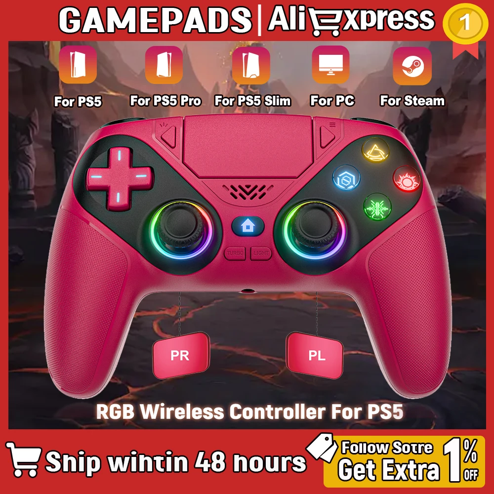 RGB Kabelloser Gaming-Controller für PS5 Playstation 5 Controller Hall-Joystick Duale Vibration PS5 Gamepad Turbo-Programmierung Image