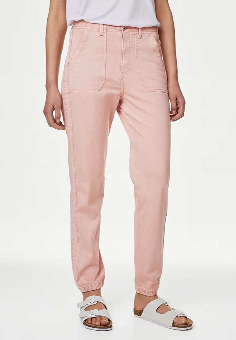M&S Collection Damen Baumwollmischung Slim Fit Ankle Grazer Joggers Rosa Image