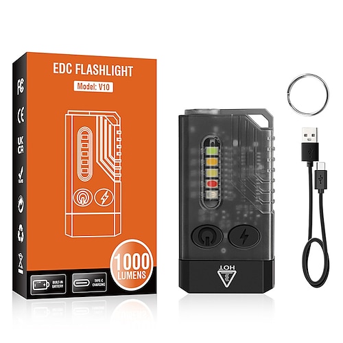 Torcia a LED piccola e potente, super luminosa, con portachiavi, 1000 lm, luce UV rossa, verde e blu a 365 nm, mini tascabile, con magnete a coda laterale, emissione sonora con 14 modalità.