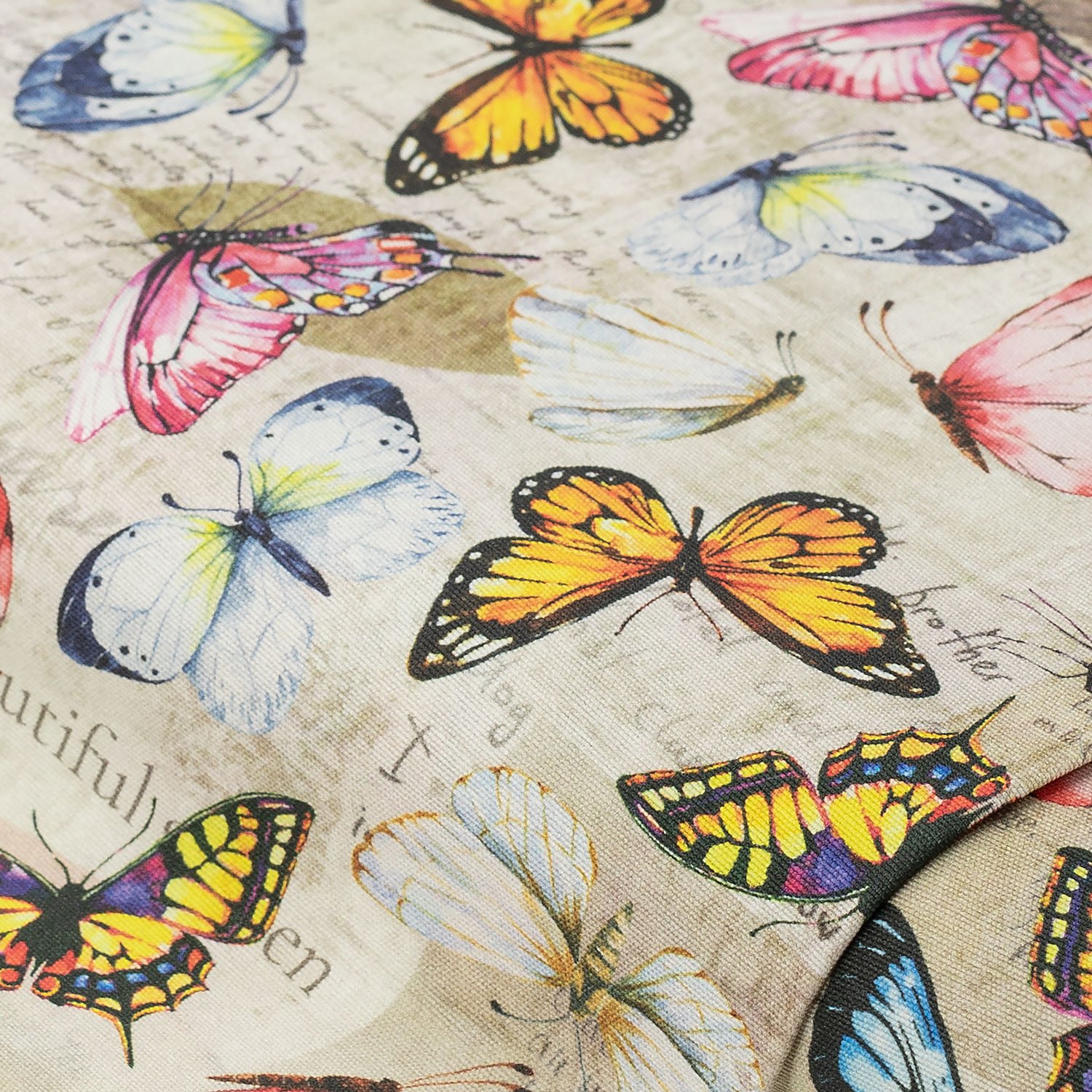 Tissu de décoration à impression numérique "papillons", écru naturel/coloré, série "Lorena