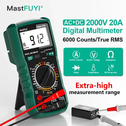MASTFUYI Multimètre Numérique 6000 Points AC/DC 2000V/20A True RMS Testeur de Température pour