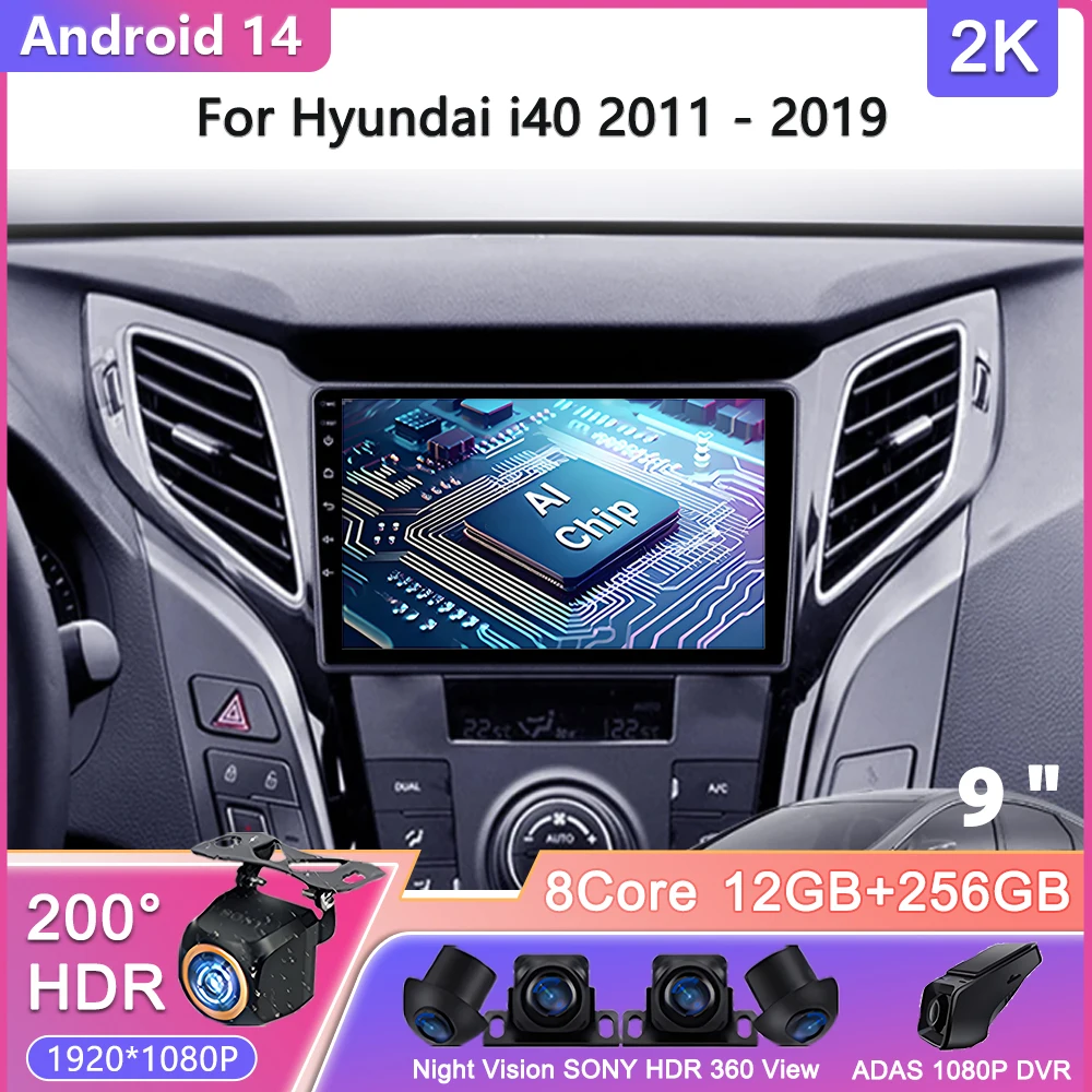 Per Hyundai i40 2011 - 2019 Android 14 Autoradio Stereo Lettore Video Multimediale Unità GPS Wireless Carplay Android Auto No 2din