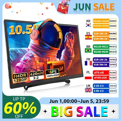HGFRTEE portable monitor 10.5inch FHD IPS screen second external monitor suitable for