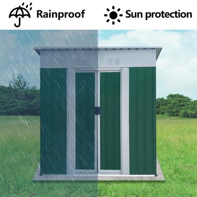 Outdoor Pent Garden Shed Metal Garden Shed with Sloped Roof & Lockable Doors Weatherproof Tool Shed for Backyard