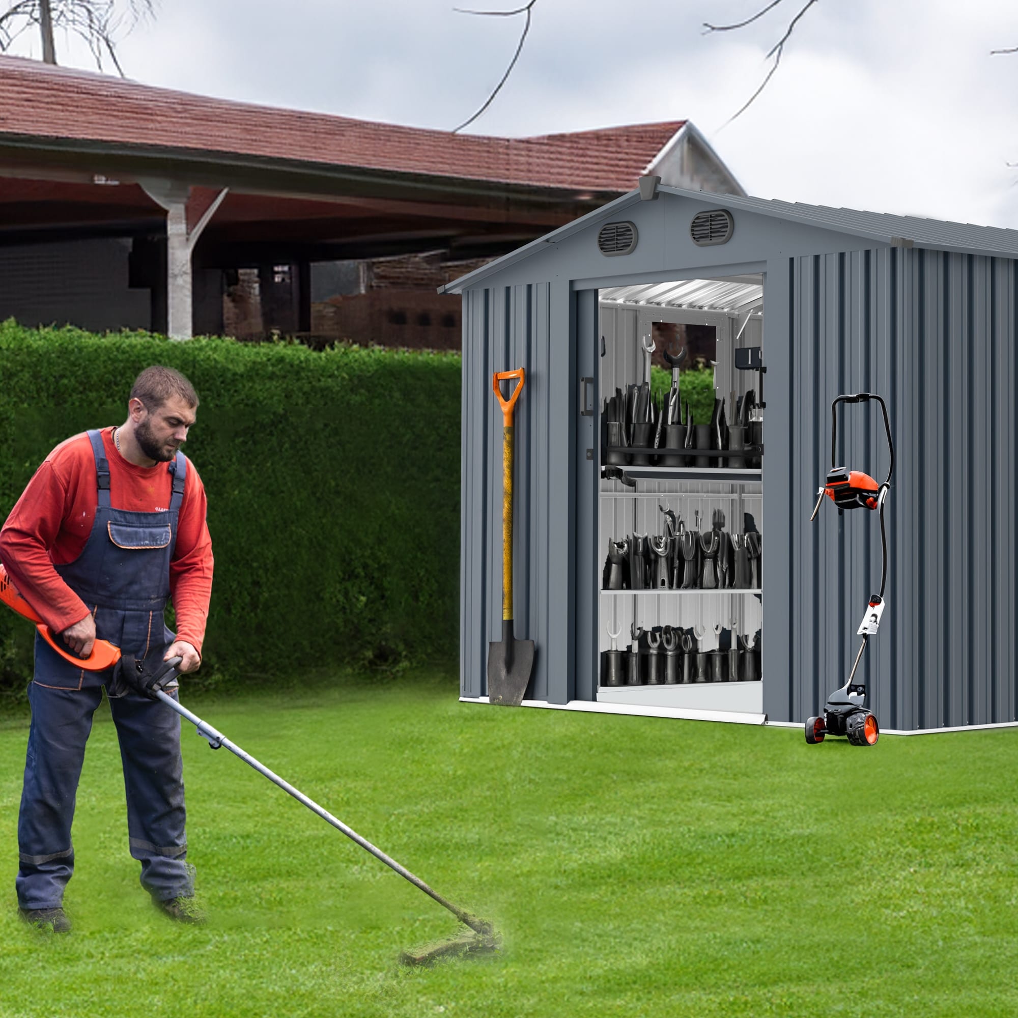Galvanized Metal Outdoor Storage Shed Pet Shed, Waterproof Tool Shed Garden Shed with Lockable Doors & Ventilation for Outdoor