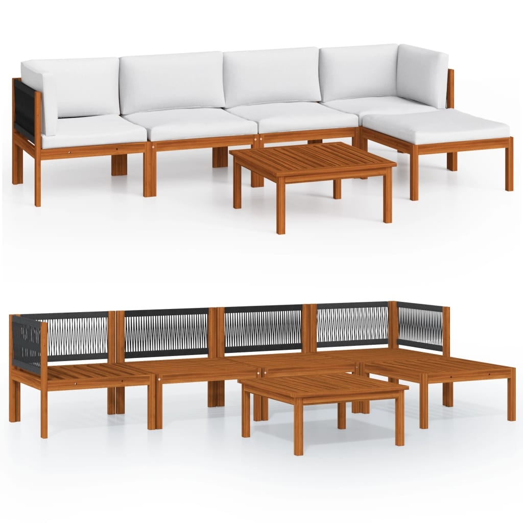 vidaXL 6-tlg. Garten-Lounge-Set mit Kissen Cremeweiß Massivholz Akazie Image