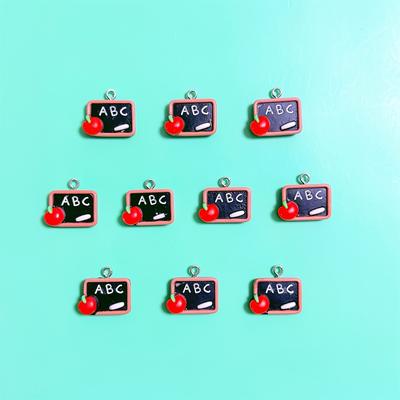 TEMU 10pcs Exquisite Abc Blackboard Handmade Jewelry Charms Set: Creative Pendant, Earrings, Necklace, Bracelet, Keychain, Bag Charm, Resin Accessories Image