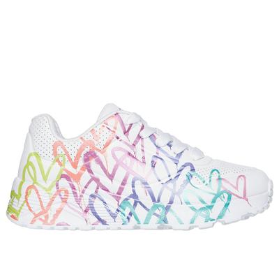 Skechers Girl's JGoldcrown: UNO Lite - Metallic Joy Sneaker | Size 2.0 | White | Synthetic | Machine Washable