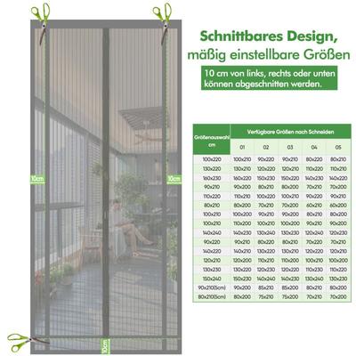 Insektenschutz Fliegengitter Moskitonetztür Zuschneidbar Türvorhang für Tür 110x220cm, Grau - Sekey Image