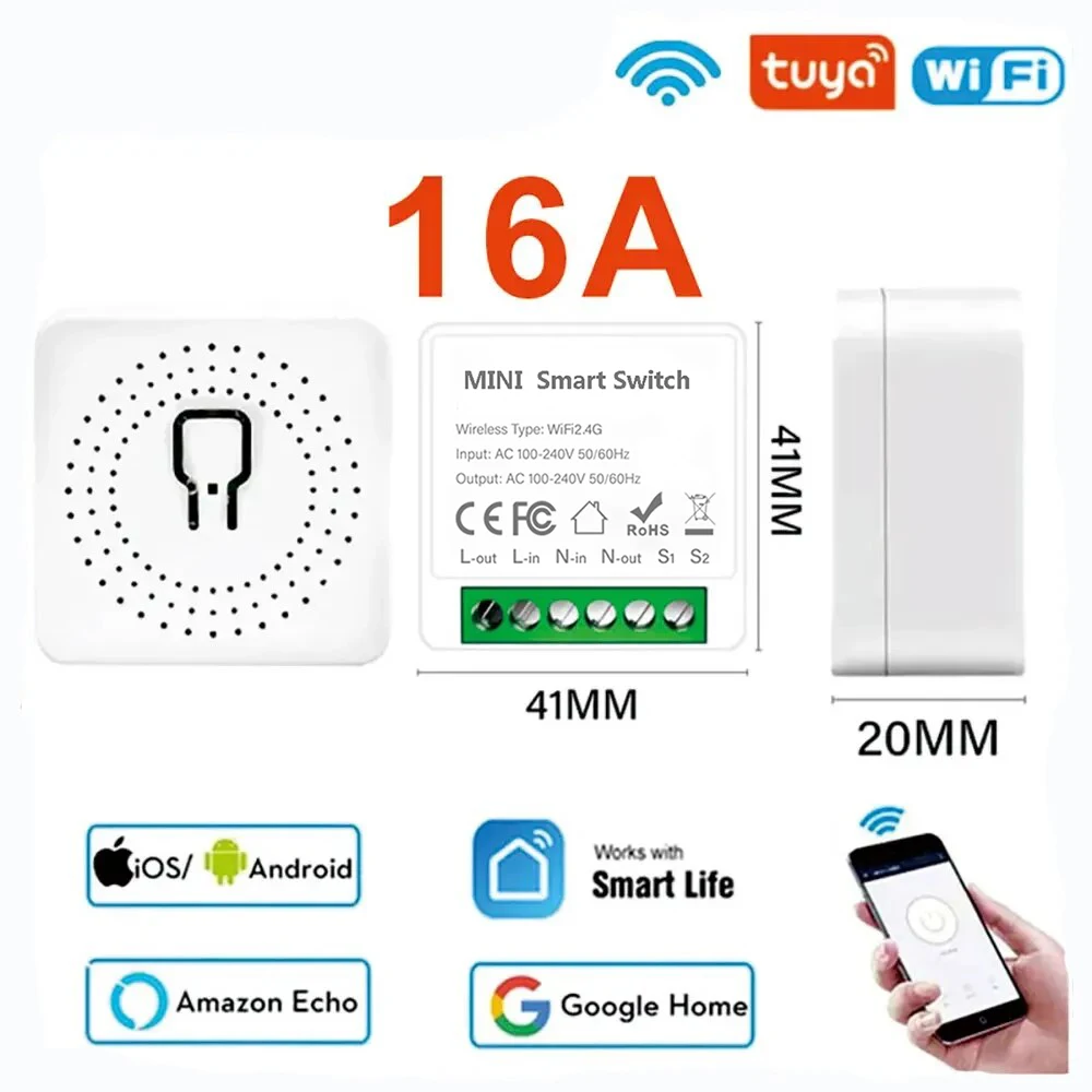 16A Wifi Smart Switch Smart Home Lichtschalter Modul 2-Wege-Steuerung Funktioniert mit Tuya Smart Life Alexa Google Home Switch Image