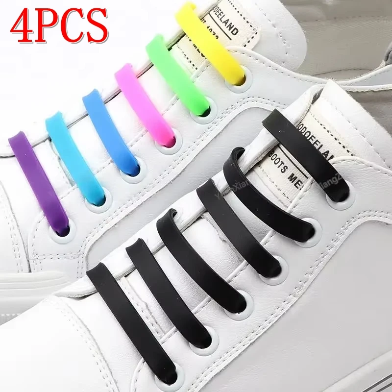 12 Stück Silikon-Schnürsenkel ohne Krawatte, elastische Schnürsenkel, Sneakers, Schnürsenkel für Schuhe, Kinder und Erwachsene, Gummi-Schnürsenkel, Einheitsgröße, passend für alle Schuhe Image