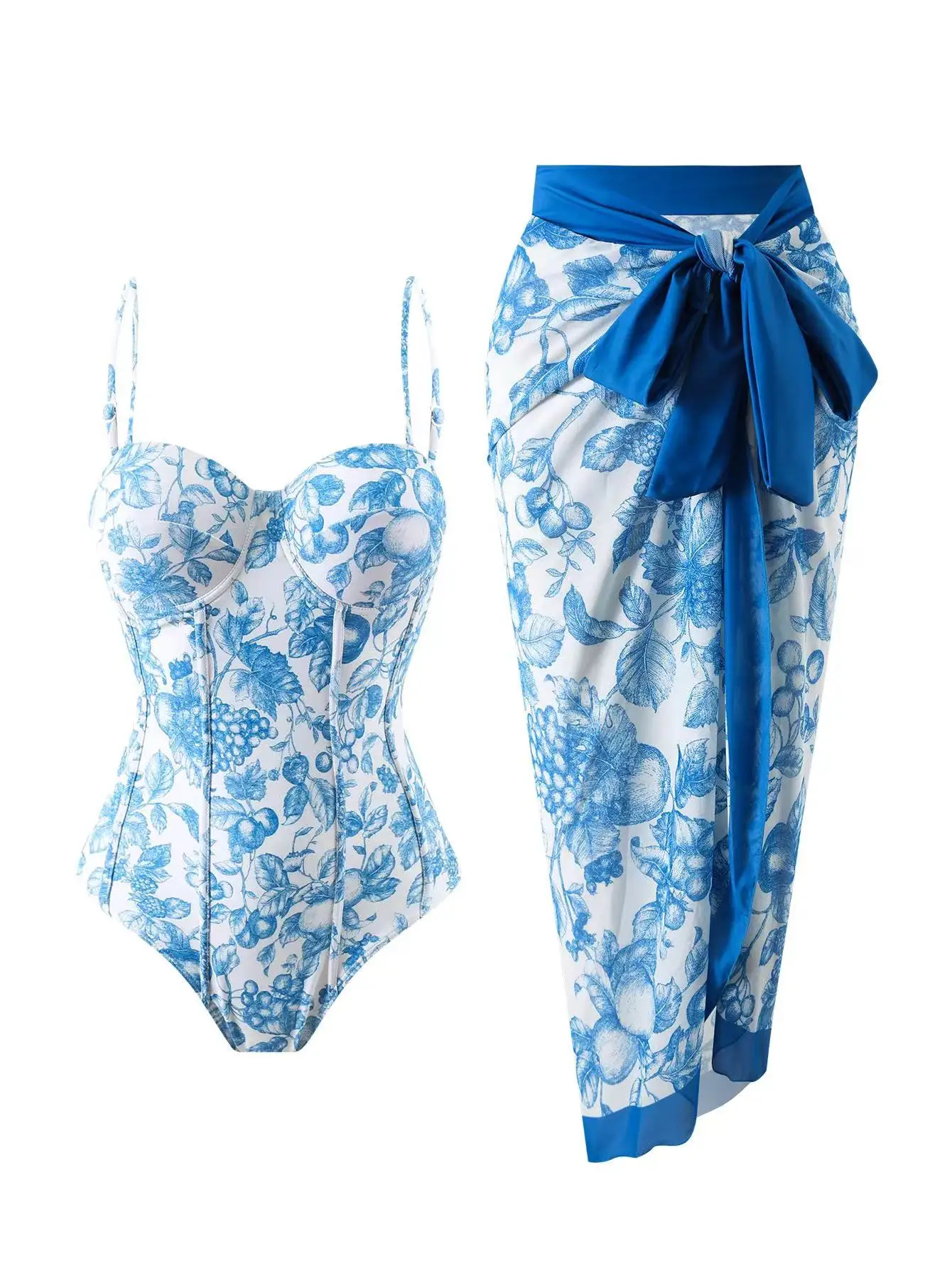 Sommer Obst Digitaldruck Retro eleganter einteiliger Damen Badeanzug Garn Rock 2-teiliges Set Badeanzug Image