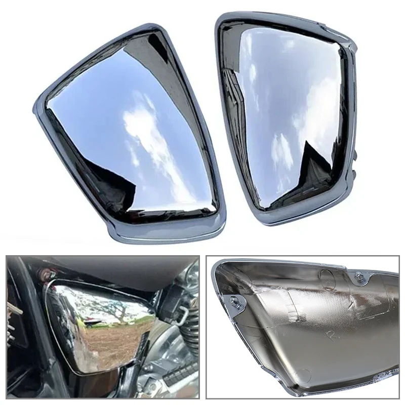 Motorrad Batterie Verkleidung Abdeckung Rechts Links Seite Schutz Chrom Für Yamaha XV700 750 1000 1100 Virago 1984-Up Moto teile Image