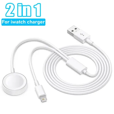 2-in-1-Kabel für Apple Watch-Ladegerät, Serie 9, 8, 7, 6, 5, 4, 3, USB, schnelle tragbare Ladestation für iPhone 14, 13, 12, 11 Pro Max Plus Image