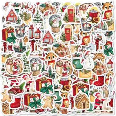 46 Stück Elch, Weihnachtsmann, Socken, Weihnachtsthema, Aufkleber, dekoriert, für Laptop, Handyhülle, Wasserflasche, klassisches Spielzeug, DIY-Aufkleber Image