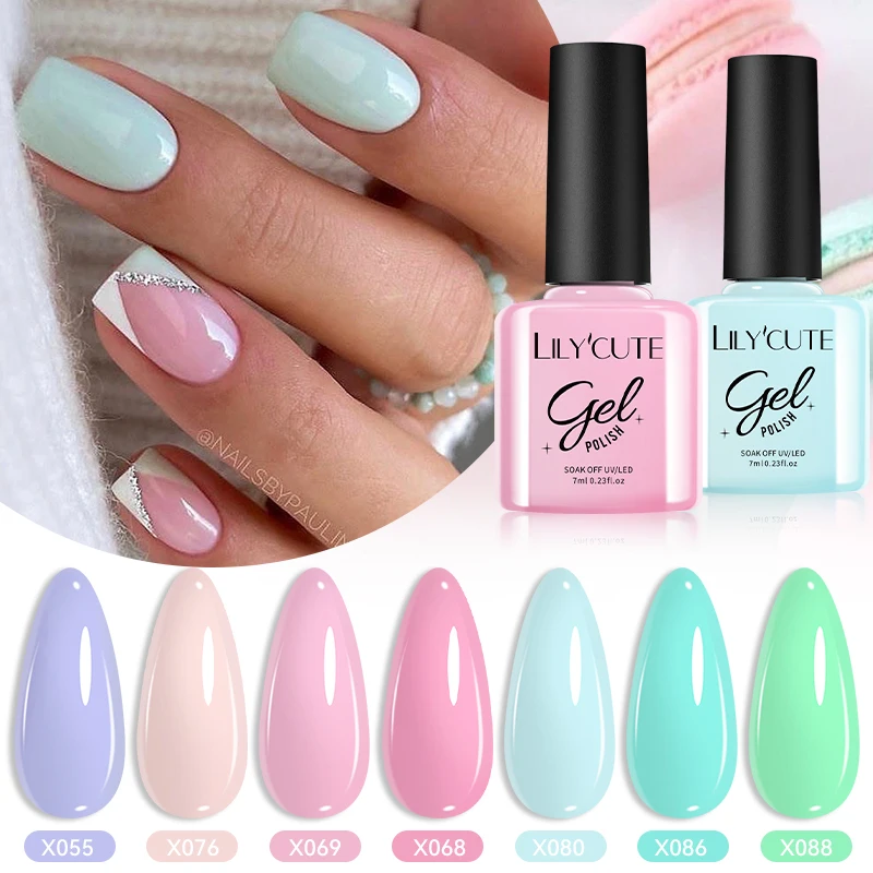 LILYCUTE 7ML Macaron Farbe Serie Nagel Gel Polnisch Candy Farben Semi Permanent UV LED Gel Design Maniküre Nail art Lack Image