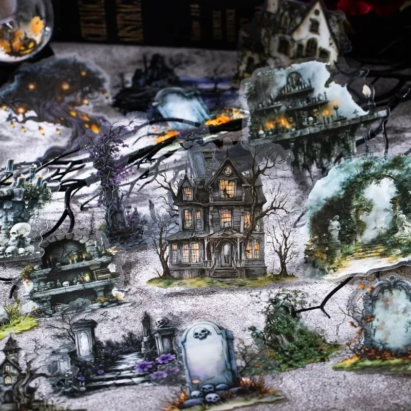 Desolate Dreams 6-teiliges Set mit großen Gothic-Landschaftsaufklebern aus der Forsaken City-Serie für DIY-Kreationen