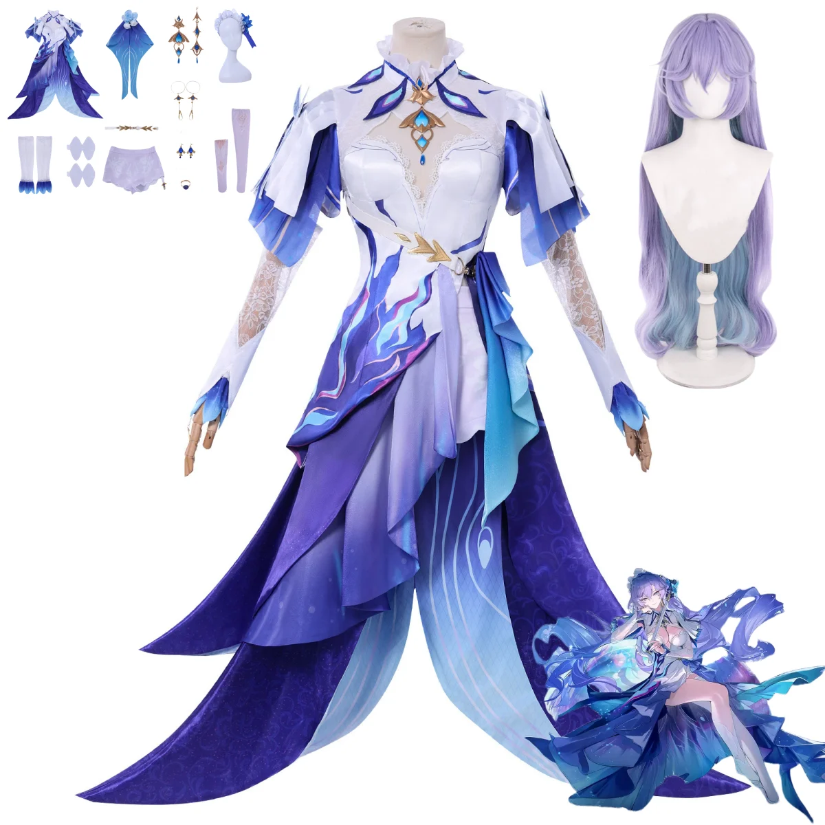 Spiel Cantarella Cosplay Kostüm Wuthering Waves Die Fisalia Familie Kopf einer Familie Lila Kleid Perücke Frau Sexy Karneval Anzug Image