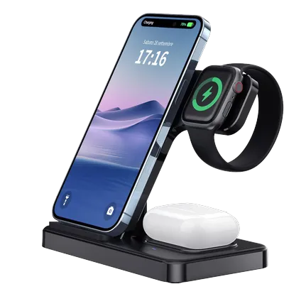 Drahtloses Ladegerät 3-in-1 faltbare Ladestation für iPhone 16 15 14 13 12 11 XS XR 8 iWatch 10 9 8 7 6 5 4 3 2 Airpods 4 3 2 Pro