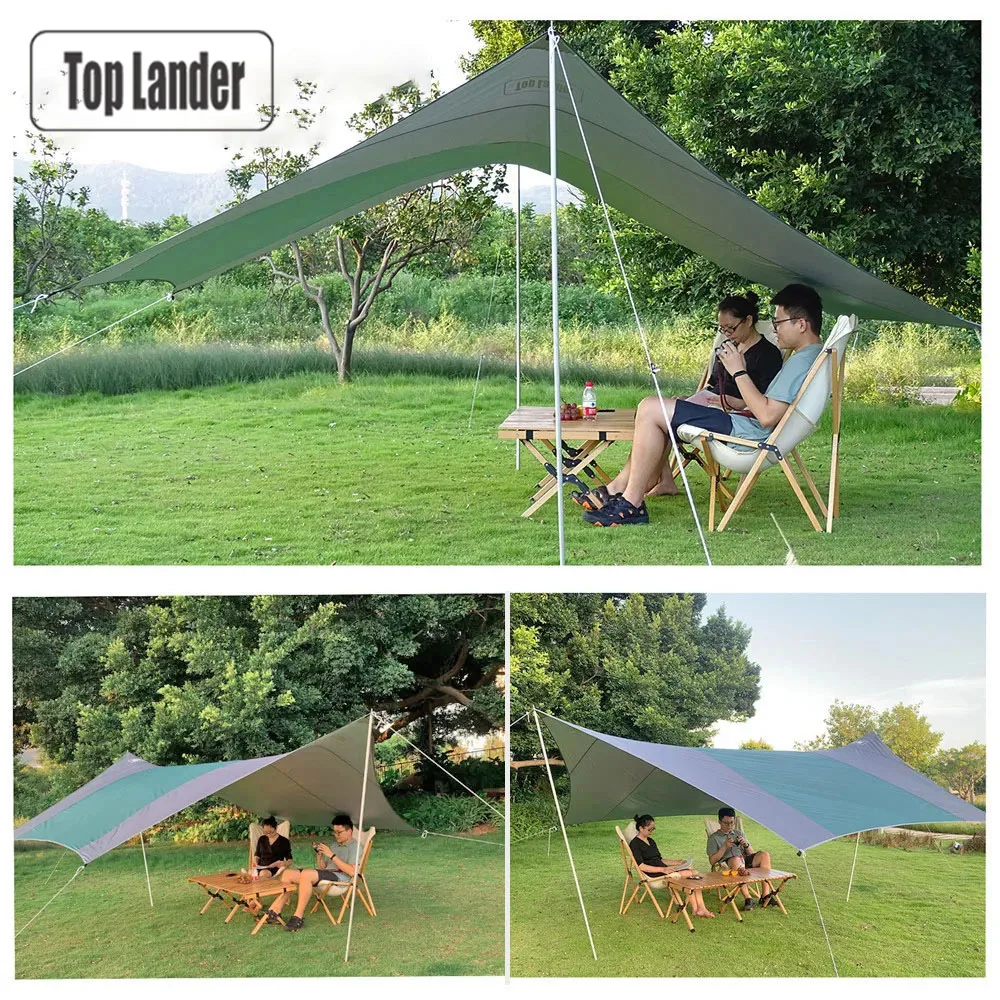 Sechskant-Campingplane, 4,1 x 4,1 m, wasserdichtes Zelt, Sonnenschutz, großer Outdoor-Schatten, Touristenmarkise, Überdachung, Strand-Sonnenschutz, Schirm, Schmetterling