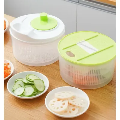Hand cranked spin dryer kitchen salad vegetable dehydrator 2 in 1 device for washing and cutting