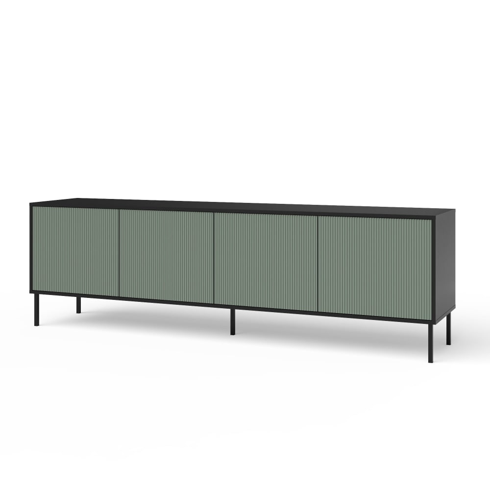 Buffet 4 portes en mélamine et MDF noir/vert sauge