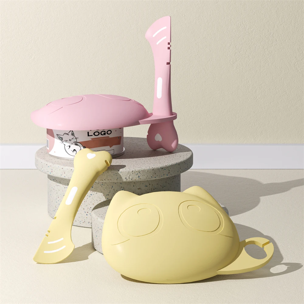 Ensemble couvercle et cuillère de nourriture pour chat en Silicone, cuillère d'alimentation multifonctionnelle pour aliments humides pour animaux de compagnie avec ouvre-boîte, stockage scellé des