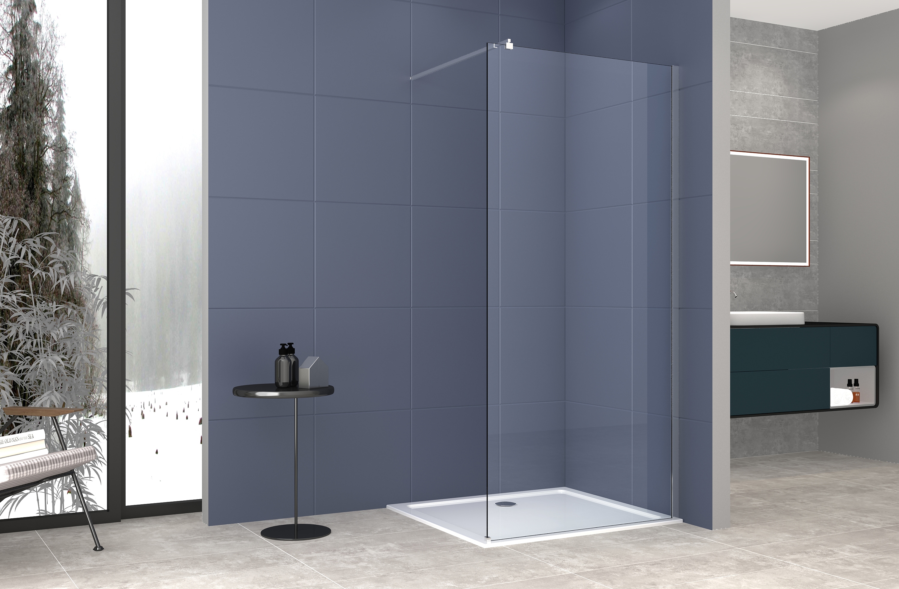 Walk-in-Dusche WELLTIME "Tropea", grau (chromfarben), B:100cm H:195cm, Duschwände, 8mm ESG und Antikalkversiegelung, Extra Dick, Extra Hoch