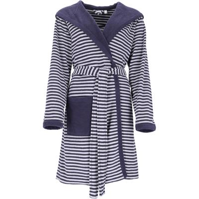 Damenbademantel ESPRIT "Striped Hoody" Gr. XS, blau (navy blau), L:97cm in Gr. XS, Jersey, Hausmäntel, gestreift, mit Kaputze & Logostickerei, kurz Image