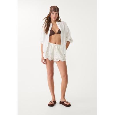 Stradivarius Embroidered drawstring shorts Ecru L