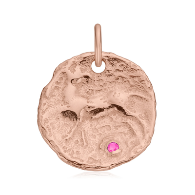 Rose Gold Siren Large Coin Gemstone Pendant Charm Pink Tourmaline