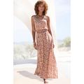 Maxikleid VIVANCE, Damen, Gr. 34, N-Gr, braun (braun, creme bedruckt), Web, Obermaterial: 100% Viskose, bedruckt, modisch, figurumspielend bodenlang, tiefer Rundhals, ohne Ärmel, Kleider, mit tiefem Rückenausschnitt, Druckkleid, Damen Kleid lang