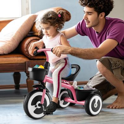 Toddler Tricycle with Adjustable Seat and Storage Baskets for 1.5-5 Years Old-White