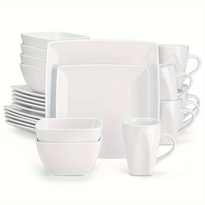 TEMU 24 Pcs Dinner Set Stoneware White Plates Bowls Mugs Set Tableware Service For 6 Image