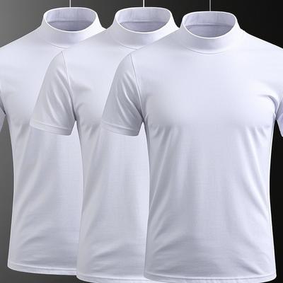 TEMU Handaiwei 3-pack Men's Half-turtleneck Casual Short Sleeve T-shirts - , Regular Fit, Breathable & Durable, Hand Wash Only, Spring Summer Essential Image