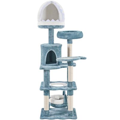 TEMU Costoffs Sea-cat Tree Scratch Tree Cat Scratch Tree With Cat Cave In Shark Mouth Shape Climbing Tree Cat Bed Hanging Basket Image