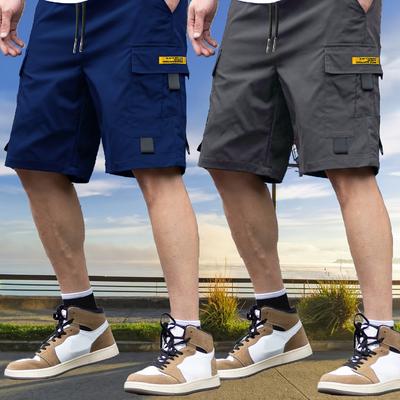 TEMU Two-pack Men's Work Shorts With Drawstring And Fashionable Weave, Multi-pocket Large Capacity Image