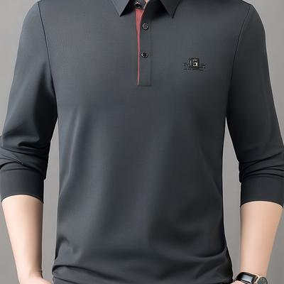 "TEMU Men's Navy Blue Long Sleeve Shirt With "" Logo - Stylish, Slim Fit For Young Adults, Casual Wear, Fall & Spring Essentials, Casual Wear|slim Fit Shirt|stretchable Fabric" Image