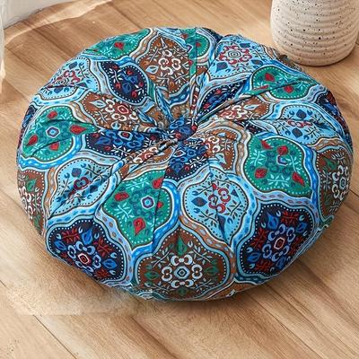 TEMU Bohemian Round Floor Cushion - Vibrant Mandala & , Thick Polyester Fabric, Living Room Or Bedroom Decor, Machine Washable, 120g/㎡, Floor Cushions For Living Room Image