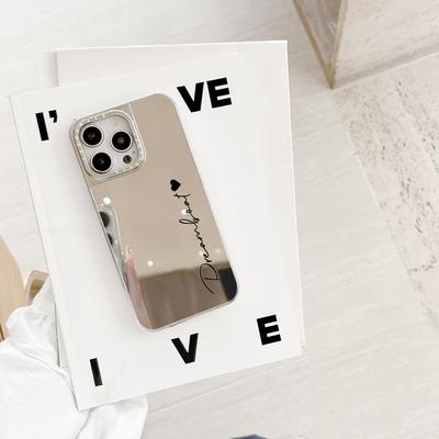TEMU Personalized Phone Case For Iphone 16 15 14 11 Pro Max Customized Initials Name Letter Fashionable 2-in-1 Plating Mirror Pattern Phone Case Makeup Mirror Diy Engraved Gift Cover 16 15 14 Plus Image