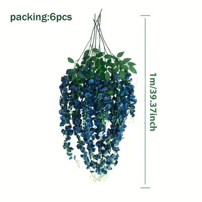 TEMU Two-pronged Wisteria Flower Garland, Blue Artificial Wisteria, 6pcs, 100cm Plastic, For Home Decoration, Wedding Decorations, Lamp Hanging, Door And Window Decoration, Indoor And Outdoor Hanging Image