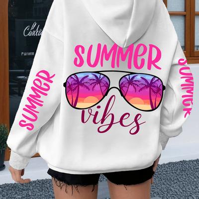 TEMU Plus-size Hoodie With Graphic Print Of Large Glasses, Casual Long-sleeve Sweatshirt With Drawstring And Kangaroo Pocket, Women's Oversized Clothing. Image